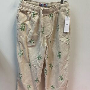 Urban Outfitters Beige Corduroy Pants with Green Palm Print